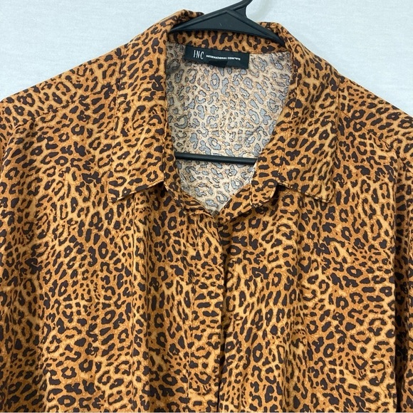 INC International Concepts Leopard Print Soft Tie Front Button Down XL - Picture 3 of 9